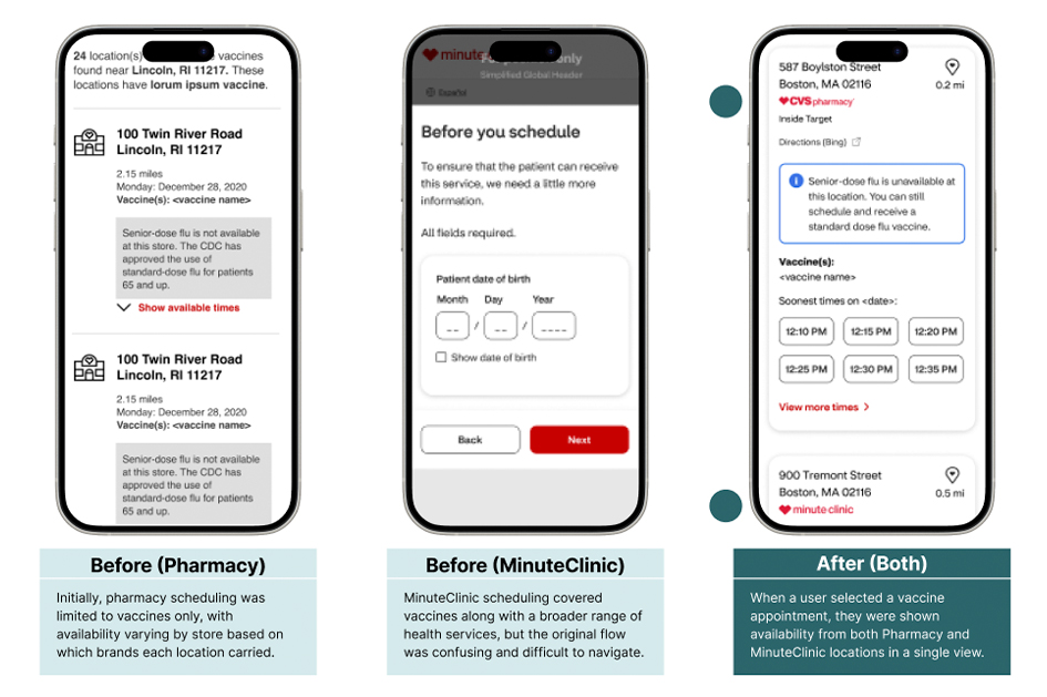 CVS Health scheduling screens 2023